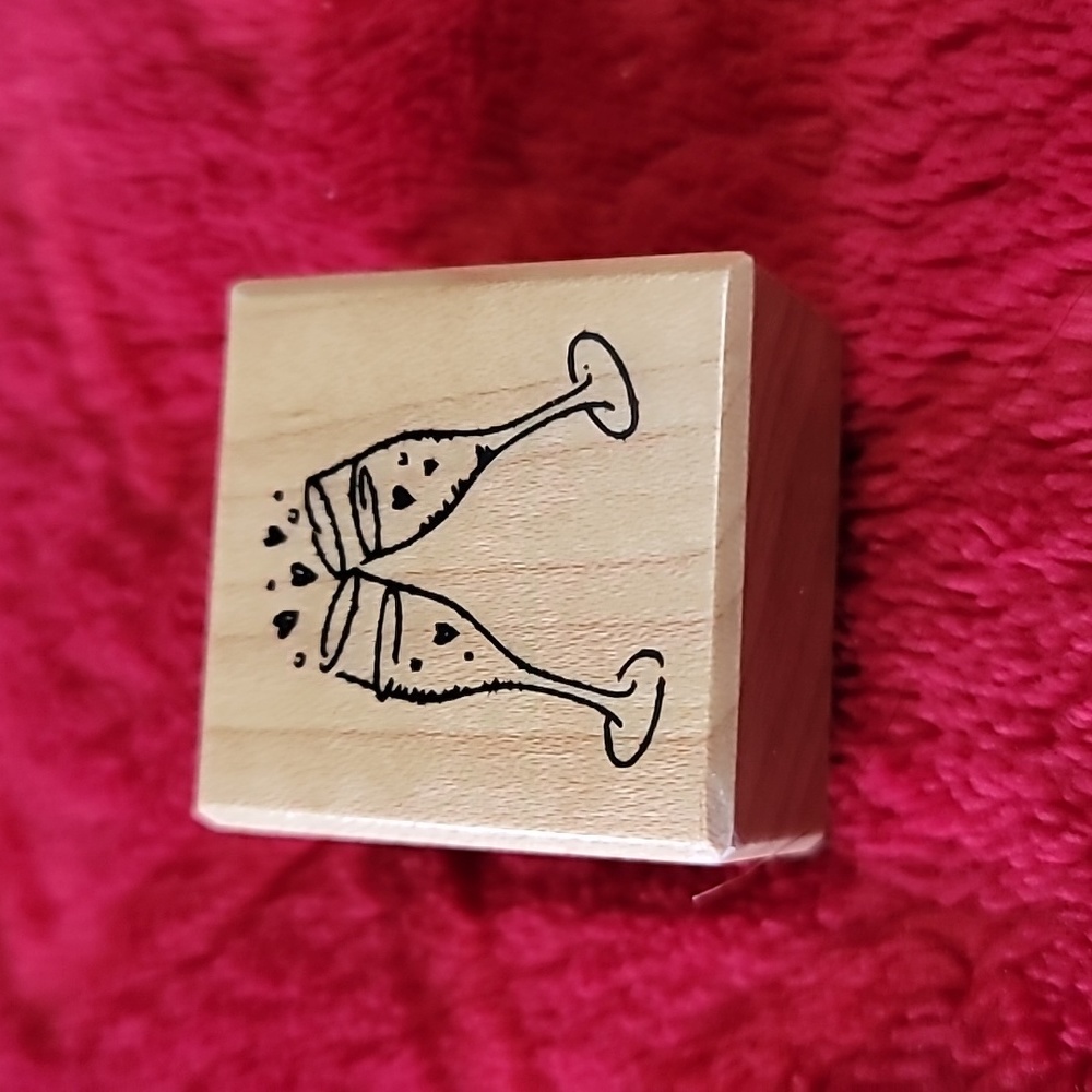 Champagne Glasses (Flutes in Cheers /Congratulations) Wooden Rubber Stamp